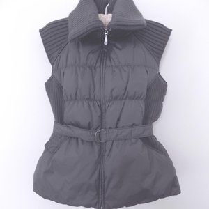 Long gray puffer vest S Italy $295 Down insulation Zip Belt Quilted Stefanel